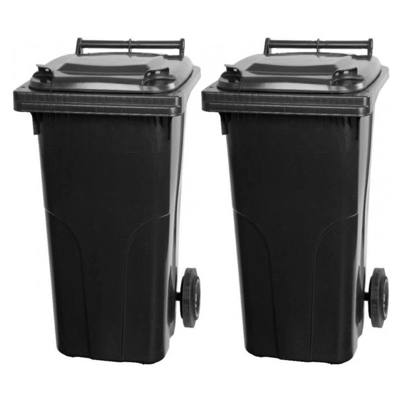 PROREGAL SuperSparSet 2x 2-Rad-Mülltonne Mgb HDPE-Kunststoff 120 Liter Grau/Schwarz von PROREGAL