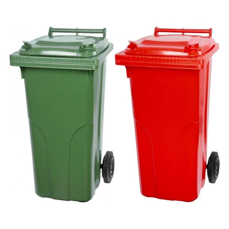 PROREGAL SuperSparSet 2x 2-Rad-Mülltonne Mgb HDPE-Kunststoff 120 Liter Grün & Rot von PROREGAL
