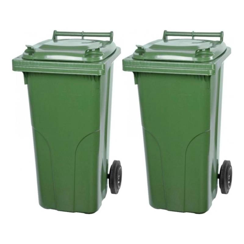 PROREGAL SuperSparSet 2x 2-Rad-Mülltonne Mgb HDPE-Kunststoff 120 Liter Grün von PROREGAL