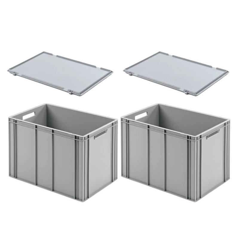 PROREGAL SuperSparSet 2x Eurobehälter mit Offenem Griff und Scharnierdeckel HxBxT 42 x 40 x 60 cm 70 Liter Grau Eurobox Transportbox von PROREGAL