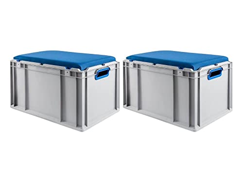 PROREGAL SuperSparSet 2x Eurobox NextGen Seat Box Blau | HxBxT 36,5x40x60cm | 65 Liter | Griffe offen | Eurobehälter, Sitzbox, Transportbox, Transportbehälter, Stapelbehälter von PROREGAL