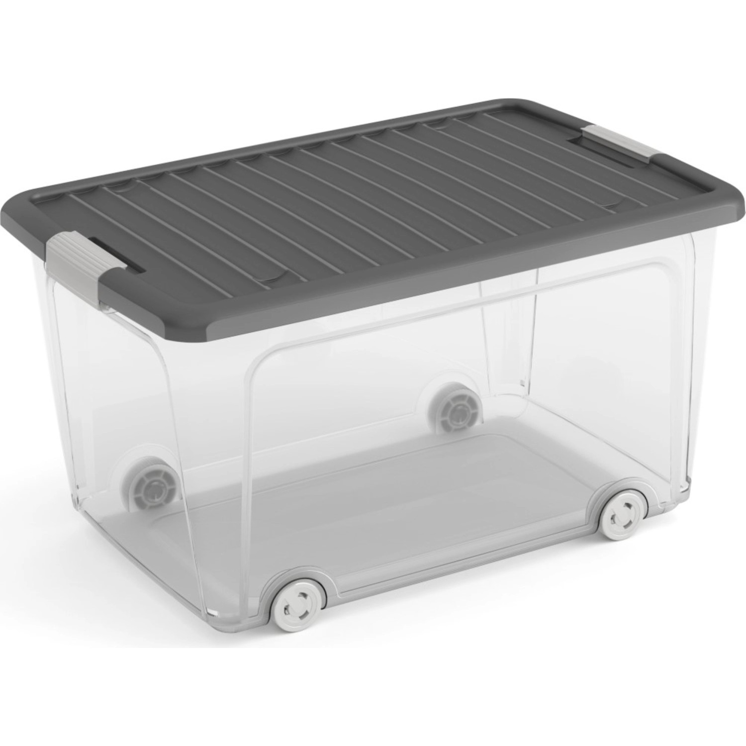 PROREGAL SuperSparSet 2x Mehrzweck Aufbewahrungsbehälter HAWK mit Grauem Deckel und RädernHxBxT 17x79x39cm 35 Liter Transparent von PROREGAL