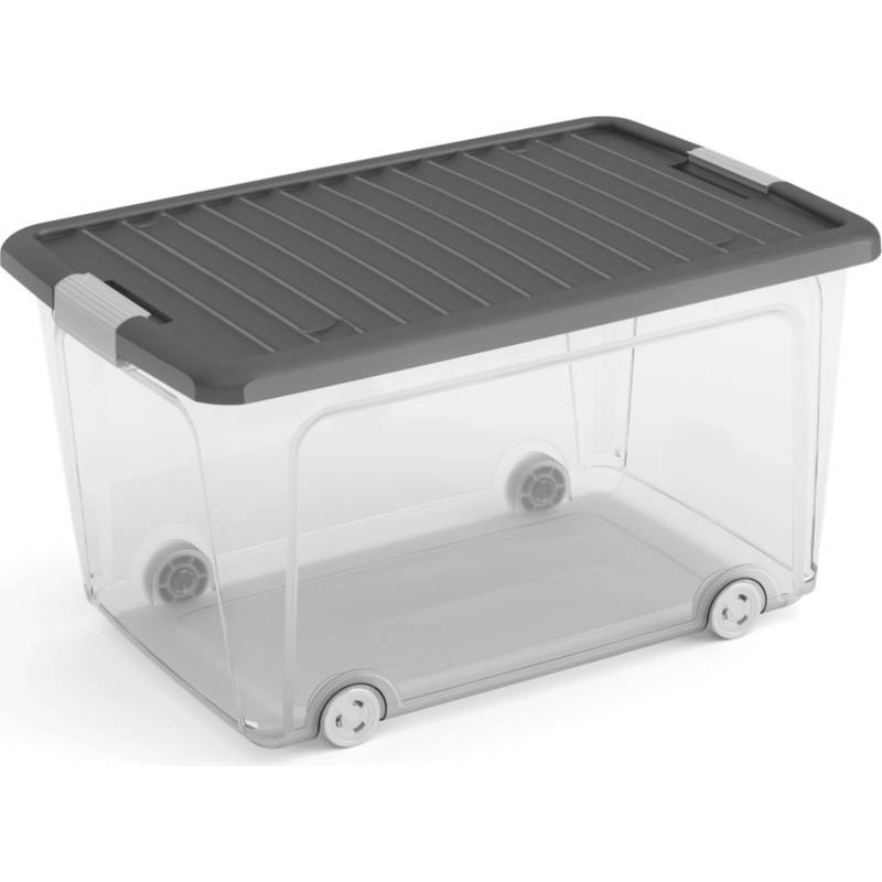 PROREGAL SuperSparSet 2x Mehrzweck Aufbewahrungsbehälter HAWK mit Grauem Deckel und RädernHxBxT 17x79x39cm 35 Liter Transparent von PROREGAL