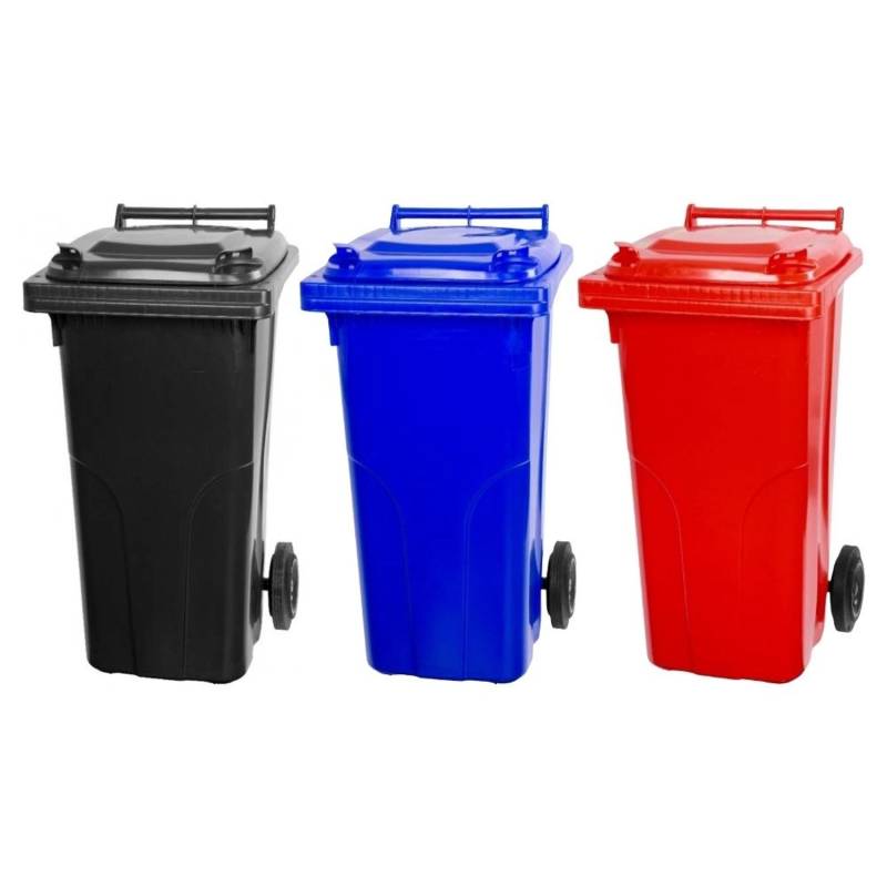 PROREGAL SuperSparSet 3x 2-Rad-Mülltonne Mgb HDPE-Kunststoff 120 Liter Grau/Schwarz & Blau & Rot von PROREGAL