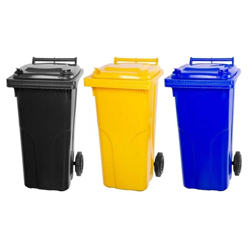 PROREGAL SuperSparSet 3x 2-Rad-Mülltonne Mgb HDPE-Kunststoff 120 Liter Grau/Schwarz & Gelb & Blau von PROREGAL