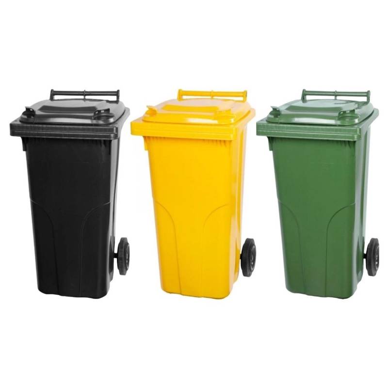 PROREGAL SuperSparSet 3x 2-Rad-Mülltonne Mgb HDPE-Kunststoff 120 Liter Grau/Schwarz & Gelb & Grün von PROREGAL