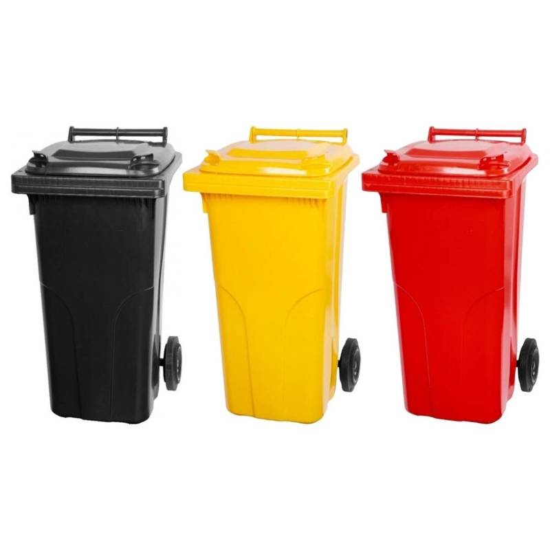 PROREGAL SuperSparSet 3x 2-Rad-Mülltonne Mgb HDPE-Kunststoff 120 Liter Grau/Schwarz & Gelb & Rot von PROREGAL