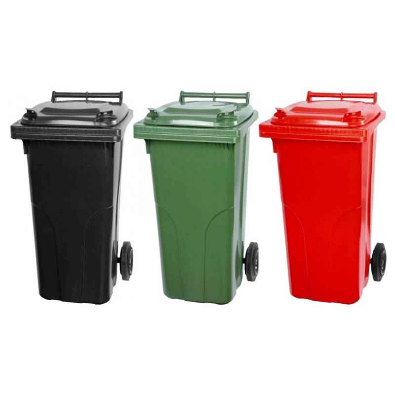 PROREGAL SuperSparSet 3x 2-Rad-Mülltonne Mgb HDPE-Kunststoff 120 Liter Grau/Schwarz & Grün & Rot von PROREGAL