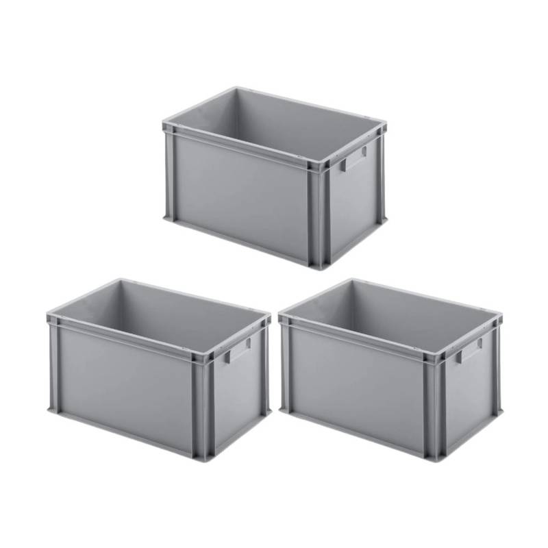 PROREGAL SuperSparSet 3x Eurobehälter mit Geschlossenem Griff HxBxT 32 x 40 x 60 cm 56 Liter Grau Eurobox Transportbox von PROREGAL