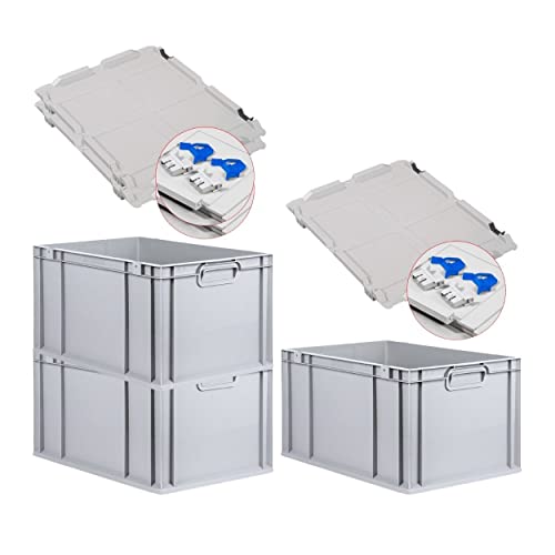 PROREGAL SuperSparSet 3x Eurobox NextGen Grip mit Scharnierdeckel und blauen Schiebeschnappverschlüssen, HxBxT 32x40x60cm, 65 L, Grau, Griffe geschlossen, Eurobehälter, Transportbox PROREGAL SuperSparSet 3x Eurobox NextGen Grip mit Scharnierdeckel und blauen Schiebeschnappverschlüssen, HxBxT 32x40x60cm, 65 L, Grau, Griffe geschlossen, Eurobehälter, Transportbox von PROREGAL