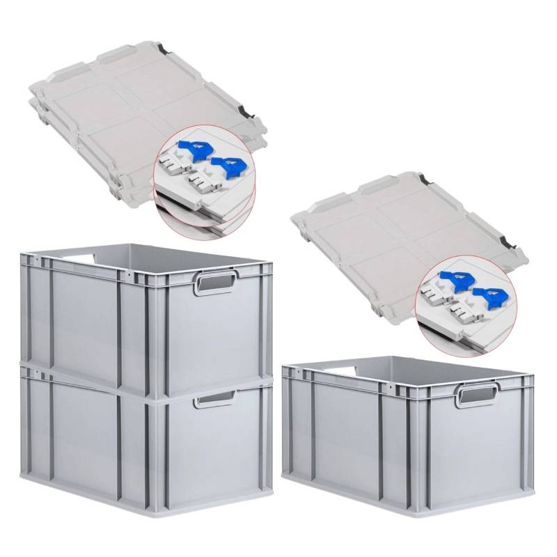 PROREGAL SuperSparSet 3x Eurobox NextGen Grip mit Scharnierdeckel und Blauen Schiebeschnappverschlüssen HxBxT 32 x 40 x 60 cm 65 Liter von PROREGAL