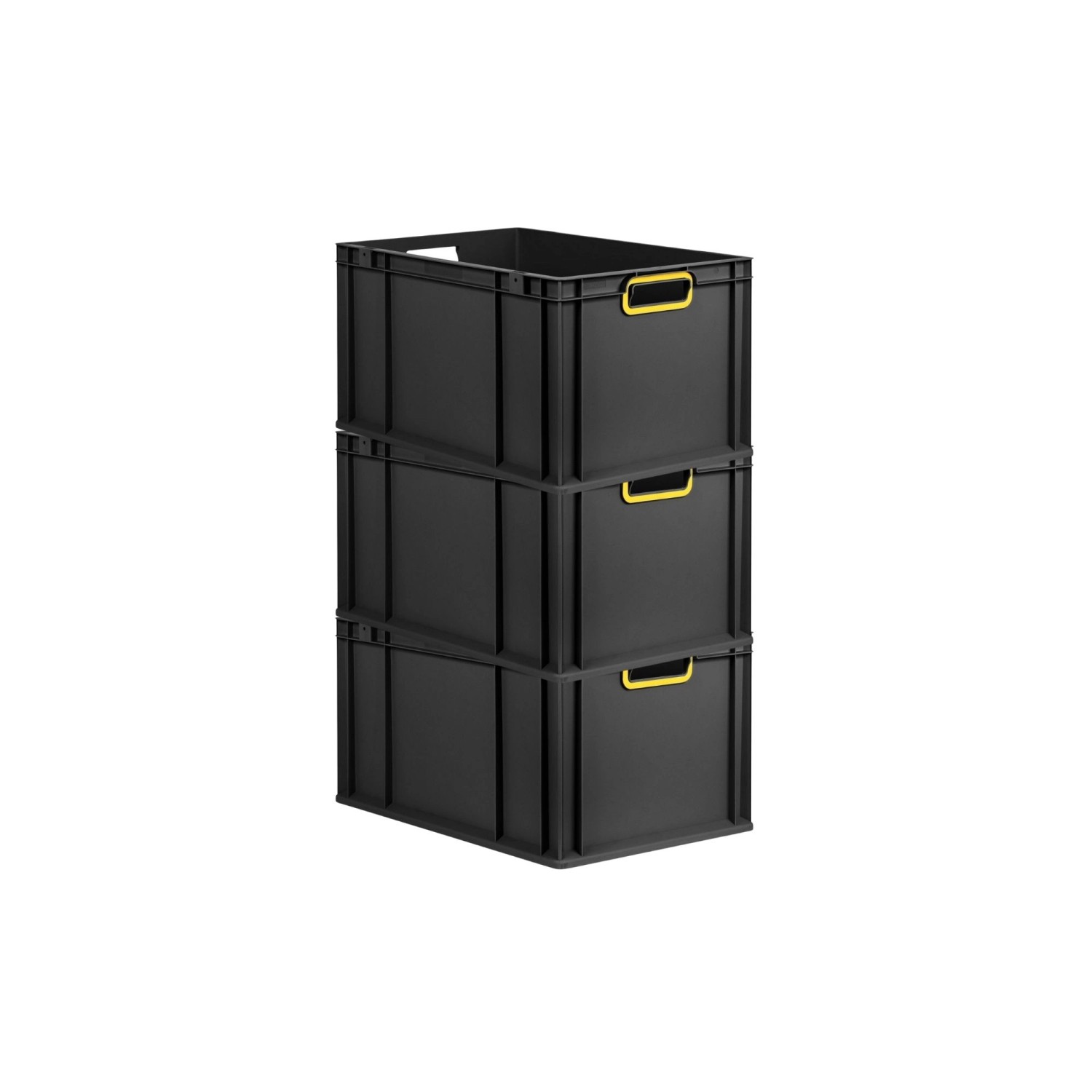 PROREGAL SuperSparSet 3x Eurobox Nextgen Color HxBxT 32x40x60cm 65 Liter Griffe Gelb Offen Schwarz Eurobehälter Transportbox Transportbehälter von PROREGAL