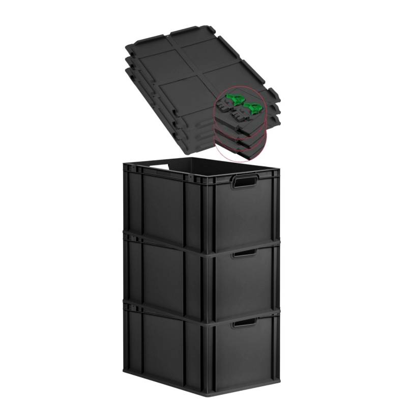 PROREGAL SuperSparSet 3x Eurobox Nextgen Grip Mit Scharnierdeckel Und Grünen Verschlüssen HxBxT 32x40x60cm 65 Liter Schwarz Griffe Offen PROREGAL SuperSparSet 3x Eurobox Nextgen Grip Mit Scharnierdeckel Und Grünen Verschlüssen HxBxT 32x40x60cm 65 Liter Schwarz Griffe Offen von PROREGAL