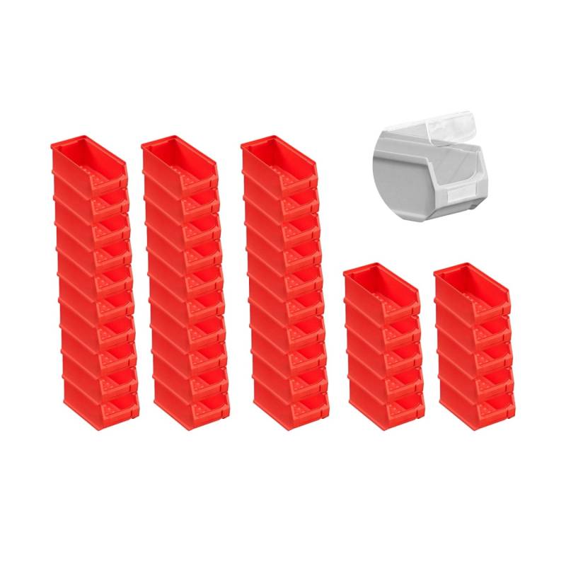 SuperSparSet 40 x Rote Sichtlagerbox 2.0 Mit Abdeckung HxBxT 7,5 x 10 x 17,5 cm 0,8 Liter Sichtlagerbehälter Sichtlagerkasten von PROREGAL
