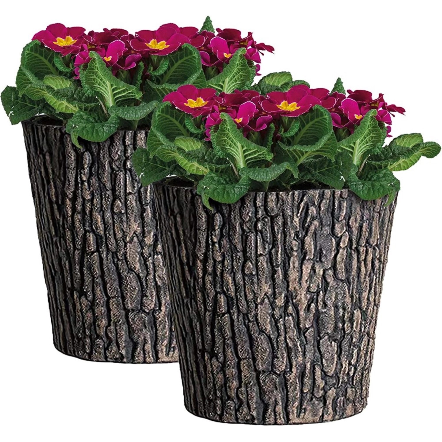 PROREGAL SuperSparSet 4x Blumentopf Holzoptik Ø 30cm Pflanzkübel Braun mit Holzoptik im Rustikalen Design, aus UV-resistenten Plastik von PROREGAL