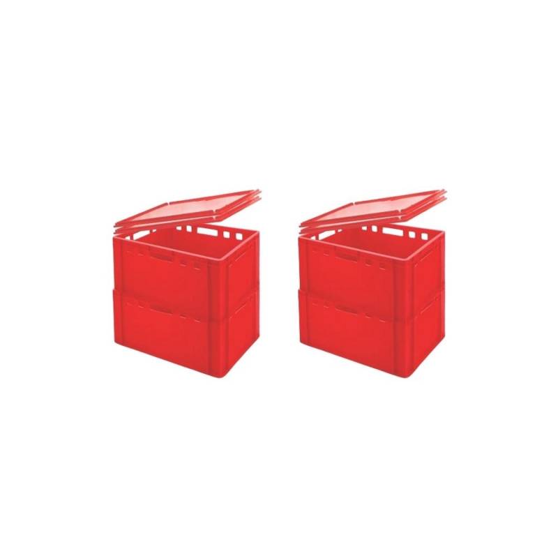 PROREGAL SuperSparSet 4x Eurobehälter Fleischerkasten E3 mit Auflagedeckel HxBxT 30 x 40 x 60 cm 59 Liter Rot Fleischerkiste Fleischkiste von PROREGAL