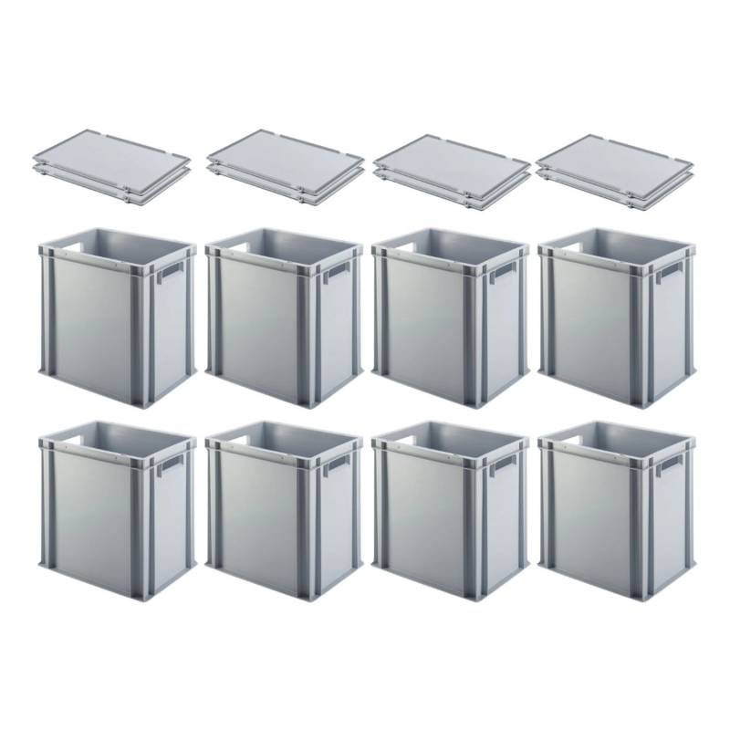 PROREGAL SuperSparSet 4x Eurobehälter mit Offenem Griff und Scharnierdeckel HxBxT 40 x 30 x 40 cm 37 Liter Grau Eurobox Transportbox von PROREGAL