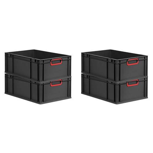 PROREGAL SuperSparSet 4x Eurobox NextGen Color | HxBxT 22x40x60cm | 44 Liter | Griffe rot geschlossen | Verstärkter Boden | Schwarz | Eurobehälter, Transportbox, Transportbehälter, Stapelbehälter PROREGAL SuperSparSet 4x Eurobox NextGen Color | HxBxT 22x40x60cm | 44 Liter | Griffe rot geschlossen | Verstärkter Boden | Schwarz | Eurobehälter, Transportbox, Transportbehälter, Stapelbehälter von PROREGAL