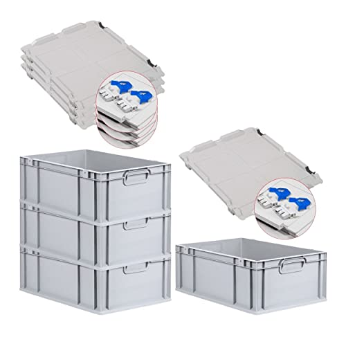 PROREGAL SuperSparSet 4x Eurobox NextGen Grip mit Deckel & blauen Verschlüssen | HxBxT 22x40x60cm | 44 Liter | Griffe geschlossen | Verstärkter Boden | Eurobehälter Transportbox Transportbehälter von PROREGAL