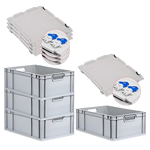 PROREGAL SuperSparSet 4x Eurobox NextGen Grip mit Scharnierdeckel und blauen Schiebeschnappverschlüssen, HxBxT 22x40x60cm, 44 L, Grau, Griffe offen, Eurobehälter, Transportbox PROREGAL SuperSparSet 4x Eurobox NextGen Grip mit Scharnierdeckel und blauen Schiebeschnappverschlüssen, HxBxT 22x40x60cm, 44 L, Grau, Griffe offen, Eurobehälter, Transportbox von PROREGAL