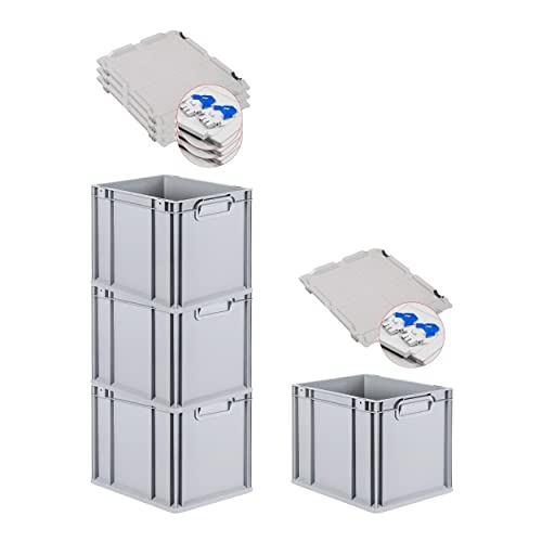 PROREGAL SuperSparSet 4x Eurobox NextGen Grip mit Deckel & blauen Verschlüssen | HxBxT 32x30x40cm | 30 Liter | Griffe geschlossen | Glatter Boden | Eurobehälter Transportbox Transportbehälter PROREGAL SuperSparSet 4x Eurobox NextGen Grip mit Deckel & blauen Verschlüssen | HxBxT 32x30x40cm | 30 Liter | Griffe geschlossen | Glatter Boden | Eurobehälter Transportbox Transportbehälter von PROREGAL