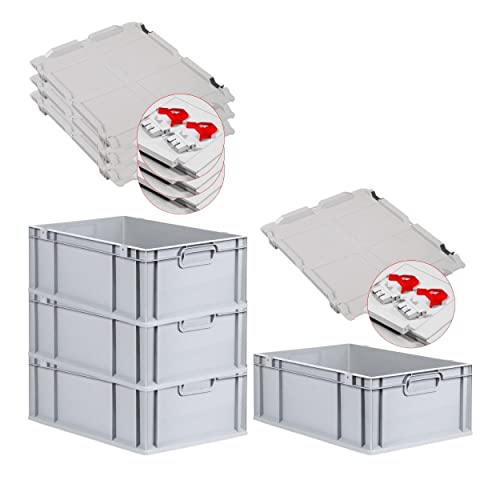 PROREGAL SuperSparSet 4x Eurobox NextGen Grip mit Deckel & roten Verschlüssen | HxBxT 22x40x60cm | 44 Liter | Griffe geschlossen | Verstärkter Boden | Eurobehälter Transportbox Transportbehälter von PROREGAL