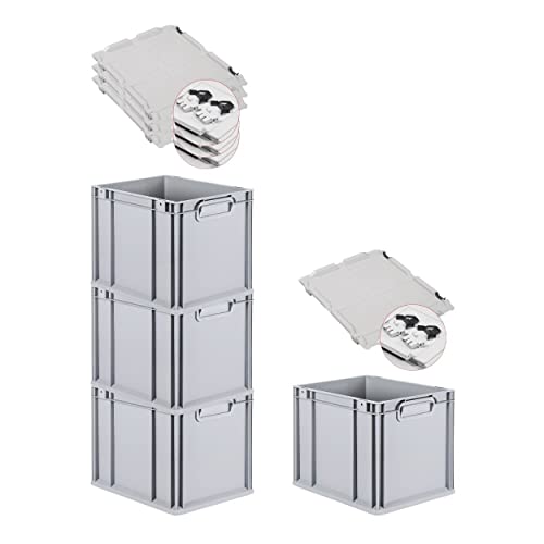 PROREGAL SuperSparSet 4x Eurobox NextGen Grip mit Deckel & schwarzen Verschlüssen | HxBxT 32x30x40cm | 30 Liter | Griffe geschlossen | Glatter Boden | Eurobehälter Transportbox Transportbehälter von PROREGAL