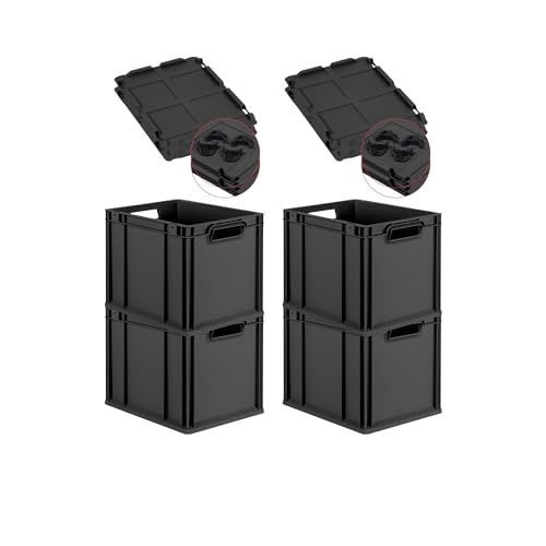 PROREGAL SuperSparSet 4x Eurobox NextGen Grip mit Scharnierdeckel & schwarzen Schiebeschnappverschlüssen, HxBxT 32x30x40cm, 30L, Schwarz, Griffe offen, Eurobehälter, Transportbox, Transportbehälter PROREGAL SuperSparSet 4x Eurobox NextGen Grip mit Scharnierdeckel & schwarzen Schiebeschnappverschlüssen, HxBxT 32x30x40cm, 30L, Schwarz, Griffe offen, Eurobehälter, Transportbox, Transportbehälter von PROREGAL