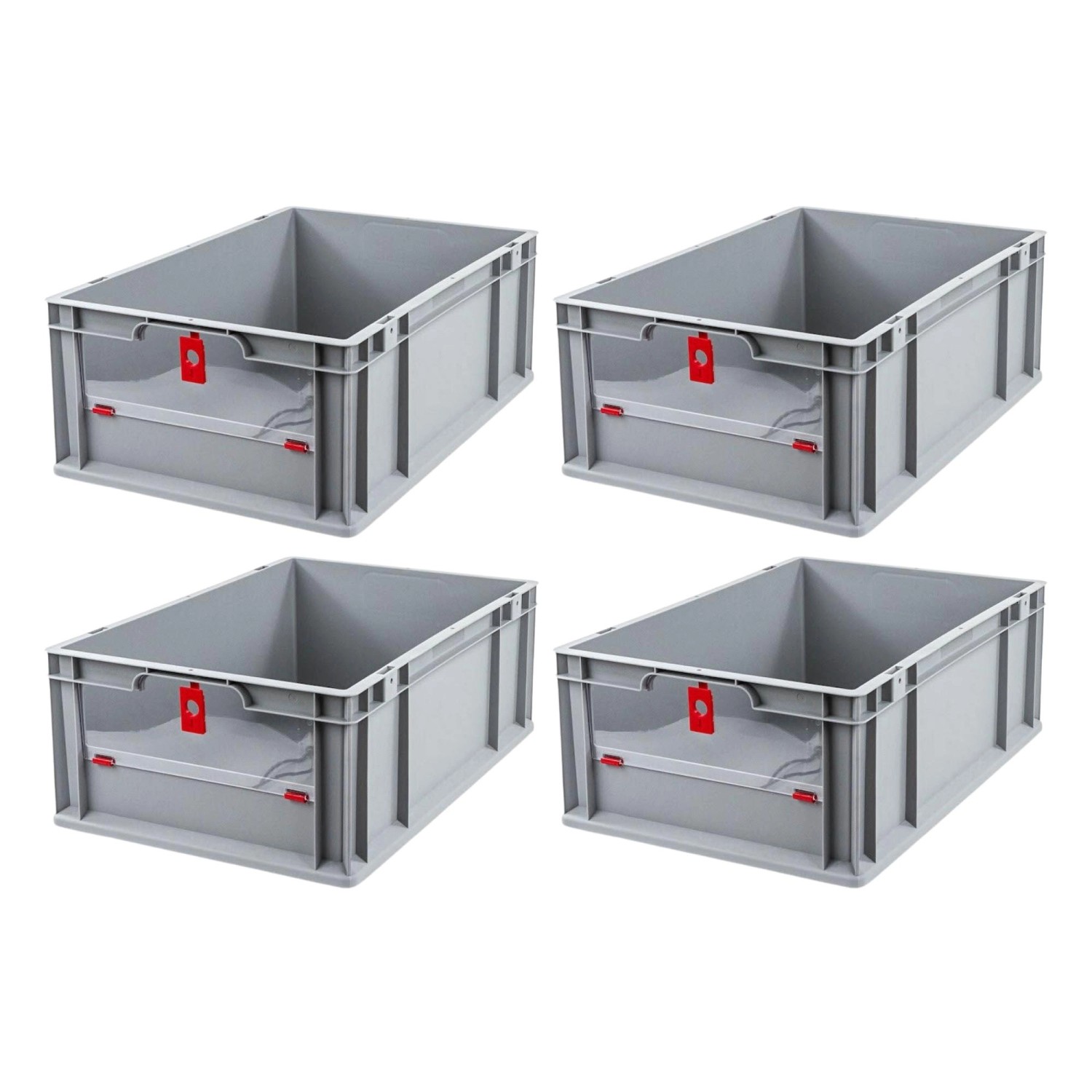 PROREGAL SuperSparSet 4x Eurobox NextGen Insight Cover HxBxT 22 x 40 x 60 44 Liter Niedrig/Rot Eurobehälter Transportbox von PROREGAL