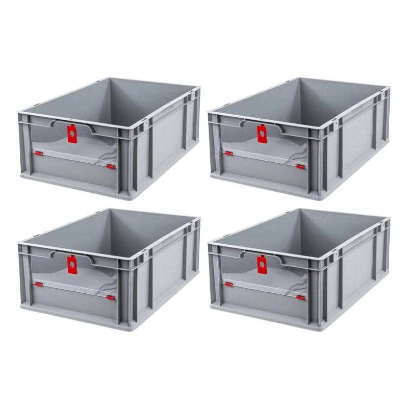 PROREGAL SuperSparSet 4x Eurobox NextGen Insight Cover HxBxT 22 x 40 x 60 44 Liter Niedrig/Rot Eurobehälter Transportbox von PROREGAL