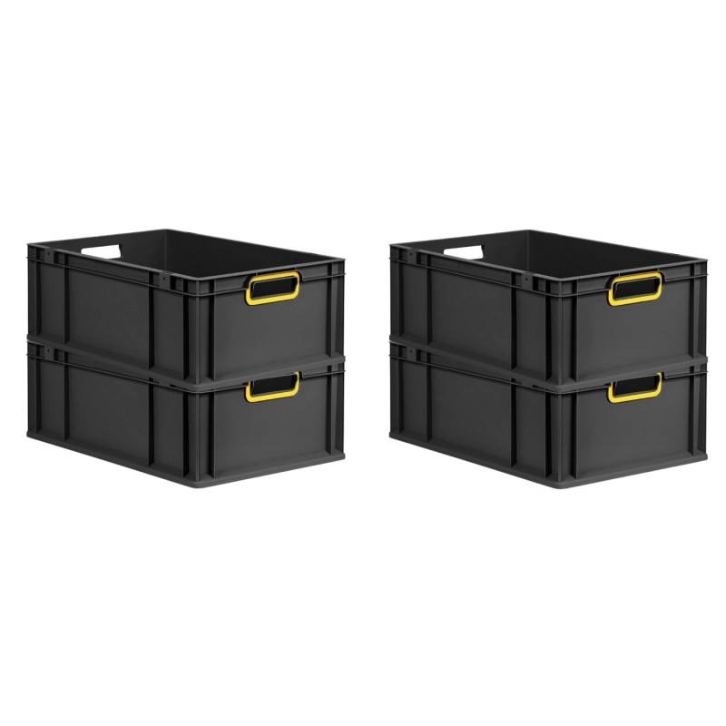 PROREGAL SuperSparSet 4x Eurobox Nextgen Color HxBxT 22x40x60cm 44 Liter Griffe Gelb Offen Schwarz Eurobehälter Transportbox Transportbehälter von PROREGAL