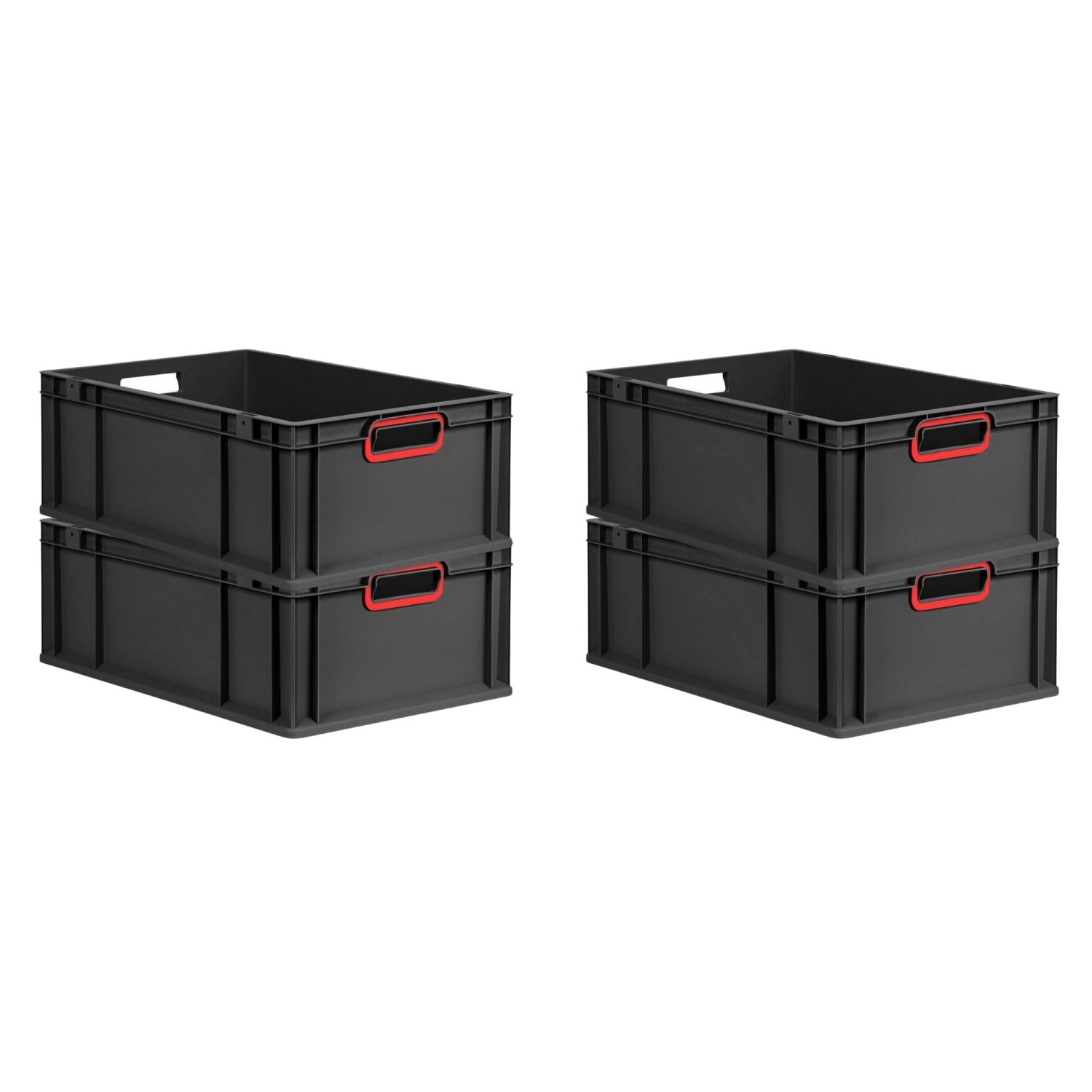 PROREGAL SuperSparSet 4x Eurobox Nextgen Color HxBxT 22x40x60cm 44 Liter Griffe Rot Offen Schwarz Eurobehälter Transportbox Transportbehälter von PROREGAL