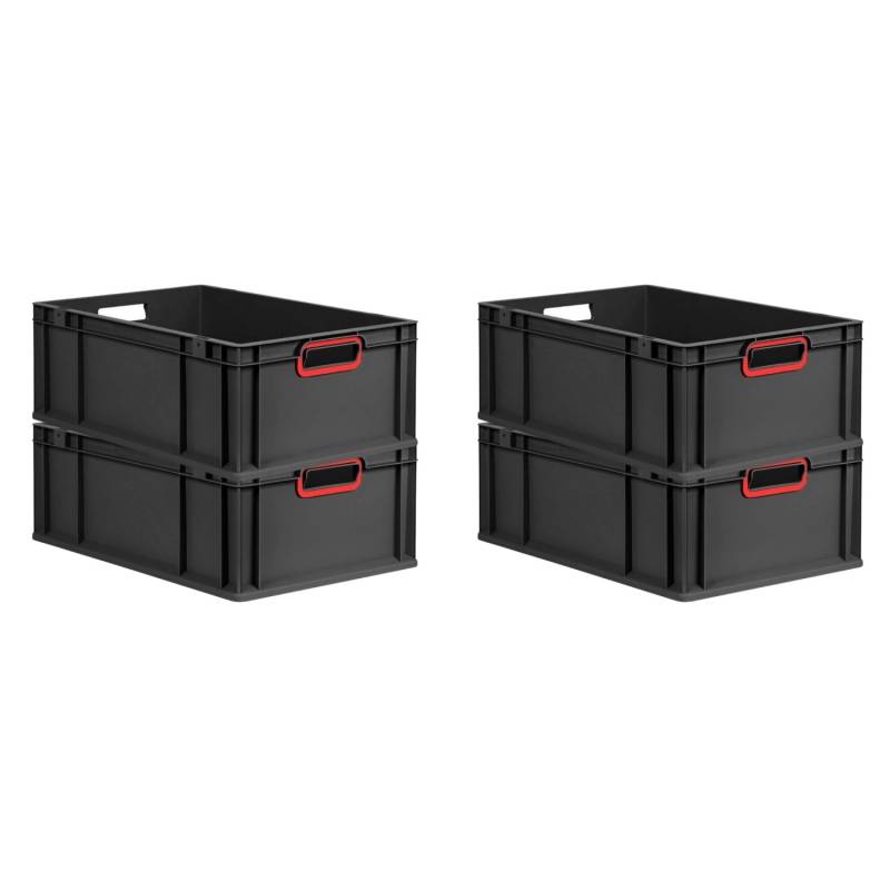 PROREGAL SuperSparSet 4x Eurobox Nextgen Color HxBxT 22x40x60cm 44 Liter Griffe Rot Offen Schwarz Eurobehälter Transportbox Transportbehälter von PROREGAL