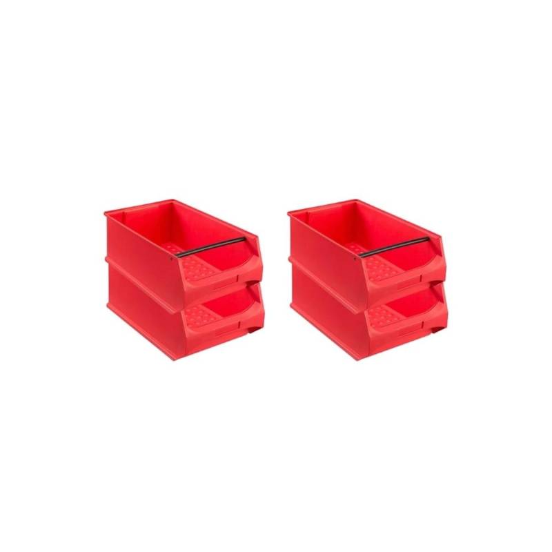 PROREGAL SuperSparSet 4x Rote Sichtlagerbox 5,1 mit Griffstange HxBxT 20 x 30 x 50 cm 21,8 Liter Sichtlagerbehälter von PROREGAL