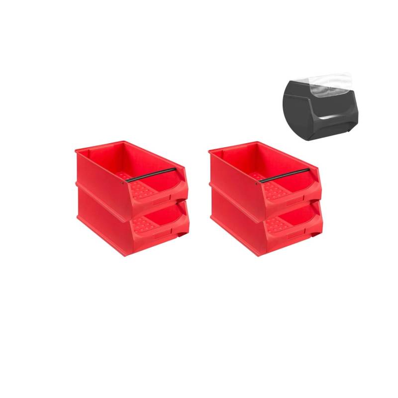 SuperSparSet 4 x Rote Sichtlagerbox 5.1 Mit Griffstange und Abdeckung HxBxT 20 x 30 x 50 cm 21,8 Liter Sichtlagerbehälter Sichtlagerkasten von PROREGAL