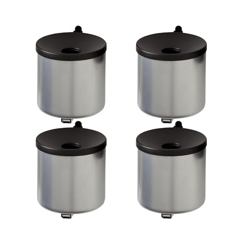 PROREGAL SuperSparSet 4x Runder feuerlöschender Wandaschenbecher | 2 Liter | HxØ 16x16cm | Metal | Silber mit schwarzem Deckel von PROREGAL