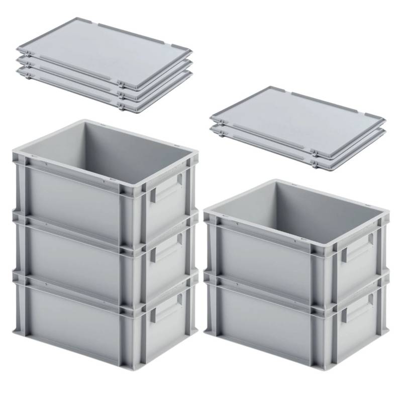SuperSparSet 5 x Eurobehälter Mit Geschlossenem Griff und Scharnierdeckel HxBxT 17,5 x 30 x 40 cm 16 Liter Grau Eurobox Transportbox von PROREGAL