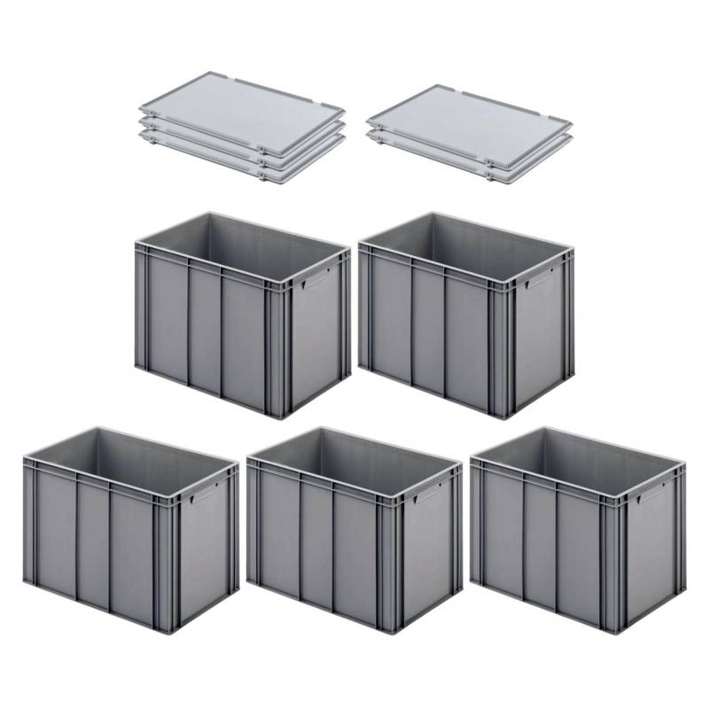 PROREGAL SuperSparSet 5x Eurobehälter mit Geschlossenem Griff und Scharnierdeckel HxBxT 42 x 40 x 60 cm 70 Liter Grau Eurobox Transportbox von PROREGAL