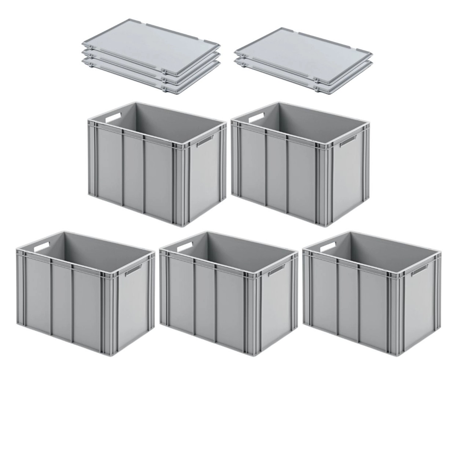 PROREGAL SuperSparSet 5x Eurobehälter mit Offenem Griff und Scharnierdeckel HxBxT 42 x 40 x 60 cm 70 Liter Grau Eurobox Transportbox PROREGAL SuperSparSet 5x Eurobehälter mit Offenem Griff und Scharnierdeckel HxBxT 42 x 40 x 60 cm 70 Liter Grau Eurobox Transportbox von PROREGAL