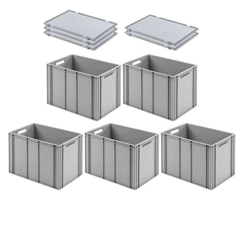 PROREGAL SuperSparSet 5x Eurobehälter mit Offenem Griff und Scharnierdeckel HxBxT 42 x 40 x 60 cm 70 Liter Grau Eurobox Transportbox von PROREGAL