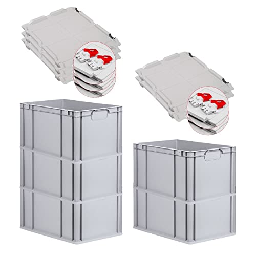 PROREGAL SuperSparSet 5x Eurobox NextGen Economy mit Scharnierdeckel & roten Verschlüssen | Griffe geschlossen | HxBxT 32x40x60cm | 65 Liter | Eurobehälter Transportbox Transportbehälter von PROREGAL