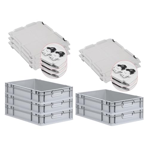 PROREGAL SuperSparSet 5x Eurobox NextGen Economy mit Scharnierdeckel & schwarzen Verschlüssen | Griffe geschlossen | HxBxT 12x40x60cm | 23 Liter | Eurobehälter Transportbox Transportbehälter von PROREGAL
