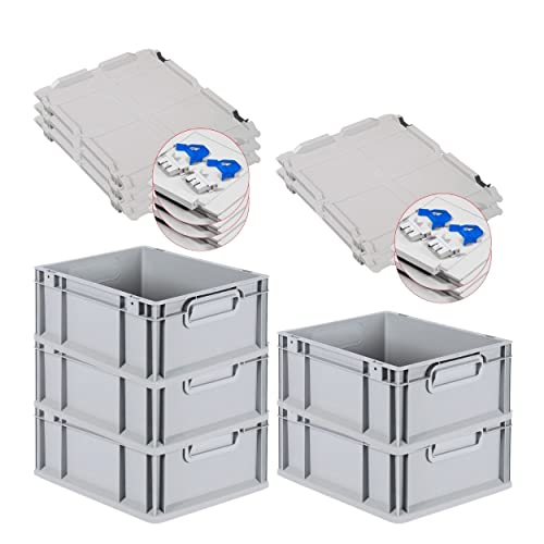 PROREGAL SuperSparSet 5x Eurobox NextGen Grip mit Scharnierdeckel und blauen Schiebeschnappverschlüssen, HxBxT 17x30x40cm, 16 L, Grau, Griffe geschlossen, Eurobehälter, Transportbox PROREGAL SuperSparSet 5x Eurobox NextGen Grip mit Scharnierdeckel und blauen Schiebeschnappverschlüssen, HxBxT 17x30x40cm, 16 L, Grau, Griffe geschlossen, Eurobehälter, Transportbox von PROREGAL