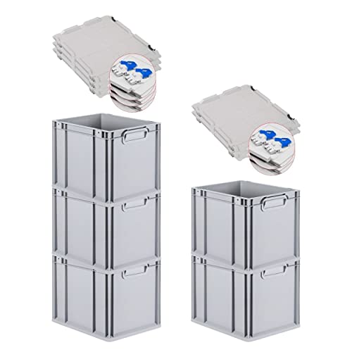PROREGAL SuperSparSet 5x Eurobox NextGen Grip mit Scharnierdeckel und blauen Schiebeschnappverschlüssen, HxBxT 32x30x40cm, 30 L, Grau, Griffe geschlossen, Eurobehälter, Transportbox PROREGAL SuperSparSet 5x Eurobox NextGen Grip mit Scharnierdeckel und blauen Schiebeschnappverschlüssen, HxBxT 32x30x40cm, 30 L, Grau, Griffe geschlossen, Eurobehälter, Transportbox von PROREGAL