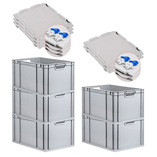 PROREGAL SuperSparSet 5x Eurobox NextGen Grip mit Scharnierdeckel und blauen Schiebeschnappverschlüssen, HxBxT 32x40x60cm, 65 L, Grau, Griffe offen, Eurobehälter, Transportbox PROREGAL SuperSparSet 5x Eurobox NextGen Grip mit Scharnierdeckel und blauen Schiebeschnappverschlüssen, HxBxT 32x40x60cm, 65 L, Grau, Griffe offen, Eurobehälter, Transportbox von PROREGAL