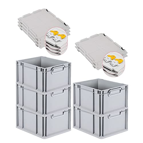 PROREGAL SuperSparSet 5x Eurobox NextGen Grip mit Scharnierdeckel und gelben Schiebeschnappverschlüssen, HxBxT 22x30x40cm, 20 L, Grau, Griffe geschlossen, Eurobehälter, Transportbox PROREGAL SuperSparSet 5x Eurobox NextGen Grip mit Scharnierdeckel und gelben Schiebeschnappverschlüssen, HxBxT 22x30x40cm, 20 L, Grau, Griffe geschlossen, Eurobehälter, Transportbox von PROREGAL
