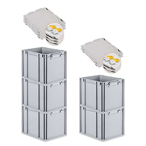 PROREGAL SuperSparSet 5x Eurobox NextGen Grip mit Scharnierdeckel und gelben Schiebeschnappverschlüssen, HxBxT 32x30x40cm, 30 L, Grau, Griffe geschlossen, Eurobehälter, Transportbox PROREGAL SuperSparSet 5x Eurobox NextGen Grip mit Scharnierdeckel und gelben Schiebeschnappverschlüssen, HxBxT 32x30x40cm, 30 L, Grau, Griffe geschlossen, Eurobehälter, Transportbox von PROREGAL