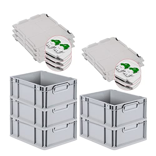 PROREGAL SuperSparSet 5x Eurobox NextGen Grip mit Scharnierdeckel und grünen Schiebeschnappverschlüssen, HxBxT 17x30x40cm, 16 L, Grau, Griffe geschlossen, Eurobehälter, Transportbox PROREGAL SuperSparSet 5x Eurobox NextGen Grip mit Scharnierdeckel und grünen Schiebeschnappverschlüssen, HxBxT 17x30x40cm, 16 L, Grau, Griffe geschlossen, Eurobehälter, Transportbox von PROREGAL