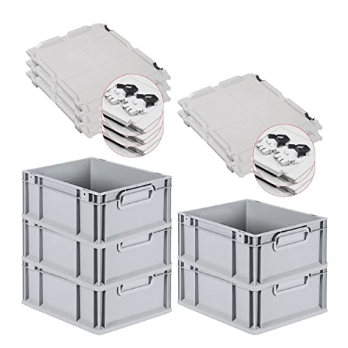PROREGAL SuperSparSet 5x Eurobox NextGen Grip mit Deckel & schwarzen Verschlüssen | HxBxT 17x30x40cm | 16 Liter | Griffe geschlossen | Glatter Boden | Eurobehälter Transportbox Transportbehälter von PROREGAL