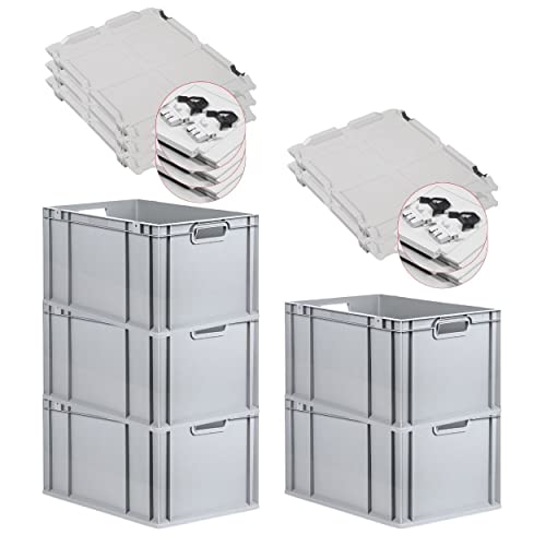 PROREGAL SuperSparSet 5x Eurobox NextGen Grip mit Scharnierdeckel und schwarzen Schiebeschnappverschlüssen, HxBxT 32x40x60cm, 65 L, Grau, Griffe offen, Eurobehälter, Transportbox PROREGAL SuperSparSet 5x Eurobox NextGen Grip mit Scharnierdeckel und schwarzen Schiebeschnappverschlüssen, HxBxT 32x40x60cm, 65 L, Grau, Griffe offen, Eurobehälter, Transportbox von PROREGAL